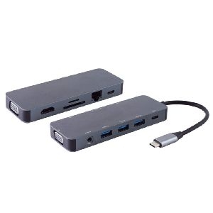 USB-C Dock 11in1, HDMI, VGA, PD, Hub, SD, LAN, AUX 14-05028