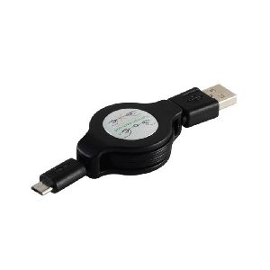 USB-A Rollkabel, Micro-B, schwarz, 1m 14-18001