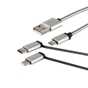 USB-A Ladekabel, 3in1, steel, silber, 1m 14-50073