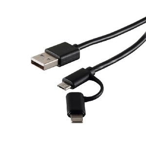 USB-A Ladekabel, 2in1, PVC, schwarz, 1m 14-14025