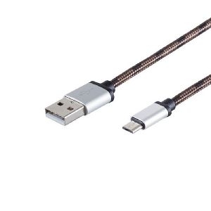 USB Micro B, Ladekabel, Nylon, braun, 0,9m 14-50079