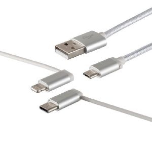 USB-A Ladekabel, 3in1, Nylon, weiß, 1m 14-50067