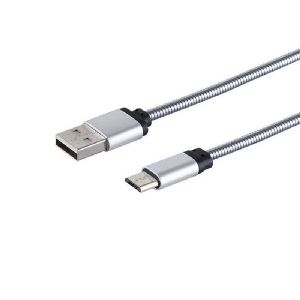 USB-A Ladekabel, Micro-B, steel, silber, 1m 14-11001