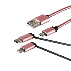 USB-A Ladekabel, 3in1, steel, rosegold, 1m 14-50074