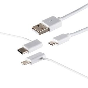 USB-A Ladekabel, 3in1, PVC, weiß, 2m 14-15036
