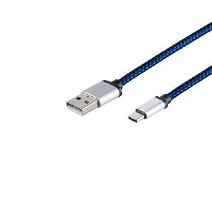 USB C, Ladekabel, Nylon, blau, 0,3m 14-50018