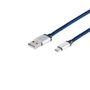 USB Micro B, Ladekabel, Nylon, blau, 0,3m 14-50017
