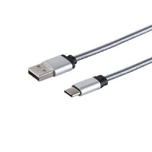 USB-A Ladekabel, USB-C, steel, silber, 1m 14-12001