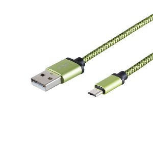 USB Micro B, Ladekabel, Nylon, grün, 2m 14-50127