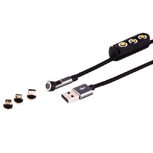 USB-A Magnetkabel, 3in1, 540°, 7-Pin, schwarz, 1m 14-19010