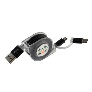 USB-A Rollkabel, 2in1, schwarz, 1m 14-18004