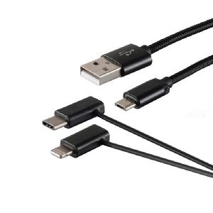 USB-A Ladekabel, 3in1, Nylon, schwarz, 1m 14-50068